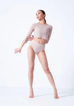 Move Dance Athena Mesh Crop Top -Dance Costume Store moz0038 latte front 2 31305.1681806972