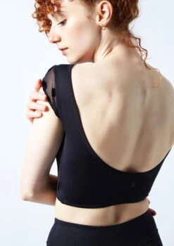 Move Dance Joelle Cap Sleeve Crop Top -Dance Costume Store moz0623 black close up back 1 06079.1690548977