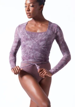 Move Dance Nayu Mesh Wrap Top -Dance Costume Store moz0627 orchid pink front t 07196.1692921489