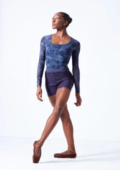 Move Dance Nayu Mesh Wrap Top -Dance Costume Store moz0627 petrol blue front 2 13919.1683070482