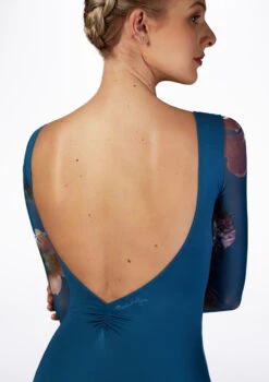 Ballet Rosa Floral Mesh Leotard -Dance Costume Store serene ballet rosa floral mesh leotard blue back no1 80572.1678926938