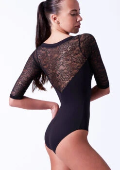 So Danca Crop Sleeve Floral Lace Leotard -Dance Costume Store soe10999 black side t 00271.1698810476