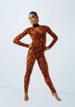 Weissman Game Of Survival -Dance Costume Store weissman flocked geometric unitard orange front 26450.1685491271