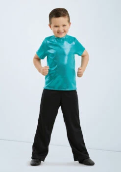 Weissman Metallic Crewneck Shirt -Dance Costume Store wn 6670 weissman metallic crewneck shirt blue front 53277.1678890315