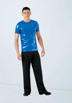 Weissman Metallic Crewneck Shirt -Dance Costume Store wn 6670 weissman metallic crewneck shirt blue front no1 68423.1678890316