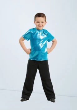 Weissman Metallic Crewneck Shirt -Dance Costume Store wn 6670 weissman metallic crewneck shirt blue front no2 53049.1678890319