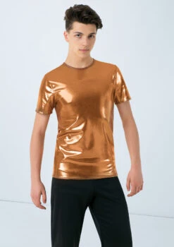 Weissman Metallic Crewneck Shirt -Dance Costume Store wn 6670 weissman metallic crewneck shirt brown front 61227.1678890315