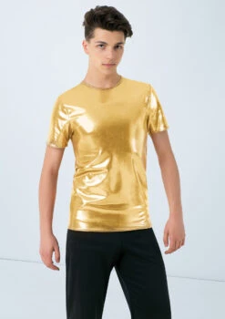 Weissman Metallic Crewneck Shirt -Dance Costume Store wn 6670 weissman metallic crewneck shirt gold front 99950.1678890315