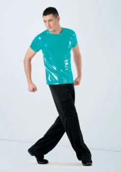 Weissman Metallic Crewneck Shirt -Dance Costume Store wn 6670 weissman metallic crewneck shirt green front 52039.1678890316