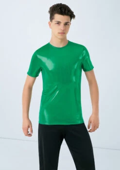 Weissman Metallic Crewneck Shirt -Dance Costume Store wn 6670 weissman metallic crewneck shirt green front no1 31604.1678890315