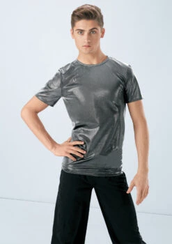 Weissman Metallic Crewneck Shirt -Dance Costume Store wn 6670 weissman metallic crewneck shirt grey front 83704.1678890315