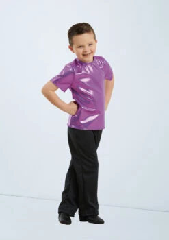 Weissman Metallic Crewneck Shirt -Dance Costume Store wn 6670 weissman metallic crewneck shirt purple front 44756.1678890316