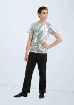 Weissman Metallic Crewneck Shirt -Dance Costume Store wn 6670 weissman metallic crewneck shirt silver front 87405.1678890319