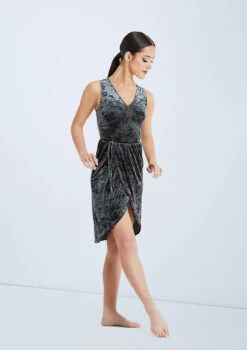 Weissman Velvet Wrap Dress -Dance Costume Store wn d11427 weissman velvet wrap dress grey front T 54906.1693616492