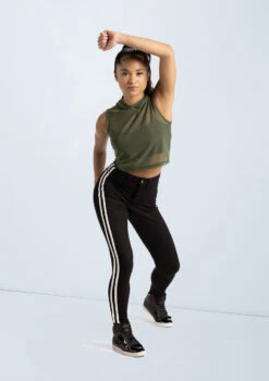Weissman Sleeveless Cropped Mesh Hoodie 7 Weissman Sleeveless Cropped Mesh Hoodie -Dance Costume Store wn14540 olive 68 95250.1694563057