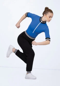 Weissman Zip-Front Striped Trim Leotard -Dance Costume Store wn15522 royal blue 17 t 64855.1697936565