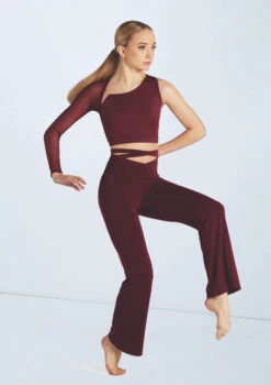 Weissman Asymmetric Mesh Sleeve Crop 8 Weissman Asymmetric Mesh Sleeve Crop -Dance Costume Store wn15598 black cherry 73 56548.1694698436