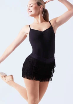 Weissman Stretch Fringe Shorts -Dance Costume Store wnmt12611 black front t 91915.1698840511
